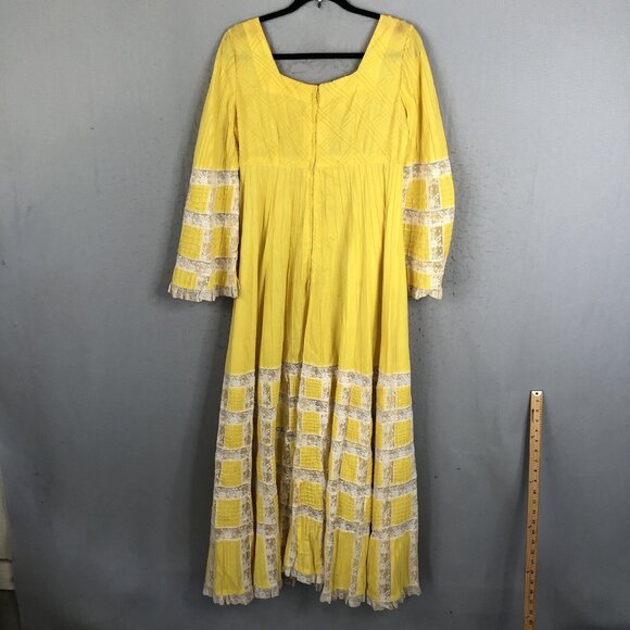 Vintage 1970s Boho Hippy Mexican Wedding Dress Tachi Castillo 14 Yellow Maxi - Picture 3 of 16
